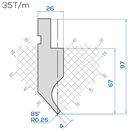 Lame Amada 10.116/85° <br>H.utile 67 mm
