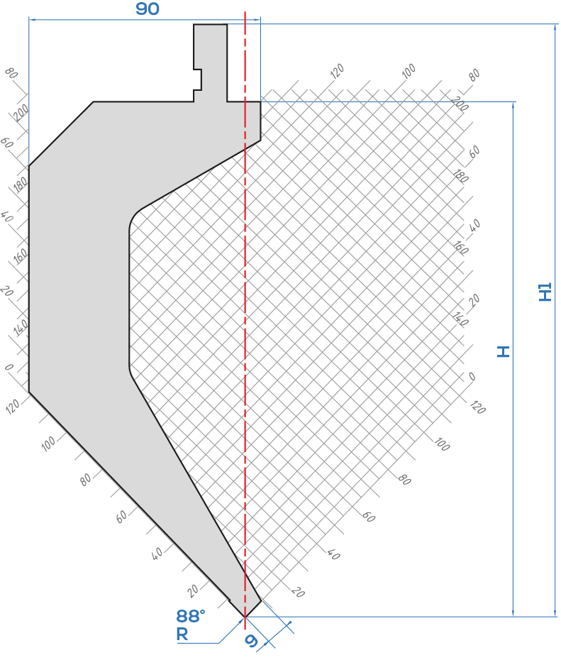 Lame Amada 10.291/88° <br>H.utile ~ 200 mm